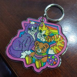 Lisa Frank Vintage Cat Hard Plastic Keychain